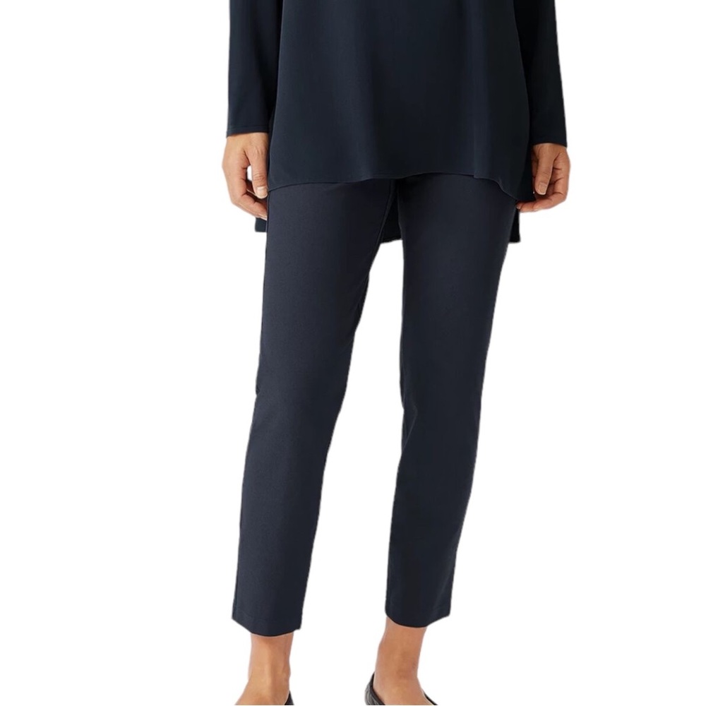 Eileen Fisher Crepe Pant Womens Navy Blue Relaxed Viscose Ankle Seamless Medium